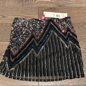 Parker Black Sequin Mini Skirt with Pink & Blue Beaded Accents